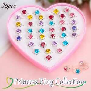  free shipping Princess ring collection 36 piece ring set ring toy gem jewelry child child girl lovely present 