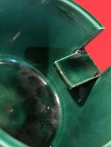 Ａ7799●昭和レトロ 竹のような美しいグリーンの陶器灰皿 約φ8×ｈ6.5㎝ スレキズ内側くもり汚れなどあり_画像6