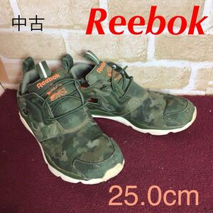 【売り切り!送料無料!】A-363 Reebok!スニーカー!迷彩柄!グリーン!25.0cm!フューリーライト!普段履き!ウォーキング!中古!