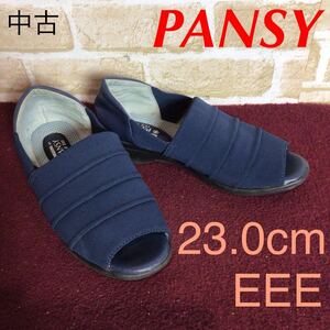 [ selling out! free shipping!]A-367 PANSY! casual shoes!23.0cm EEE! navy! navy blue color! open tu! walking! Wedge sole! used!