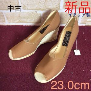 [ selling out! free shipping!]A-368 Italy made Wedge sole pumps!23.0cm! Brown! Camel! open tu! Wedge sole! stylish! used!