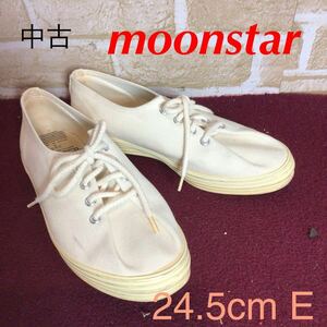 【売り切り!送料無料!】A-370 moonstar!Thom M An!キャンバススニーカー!24.5cm E!白!オフホワイト!シンプル!定番!中古!