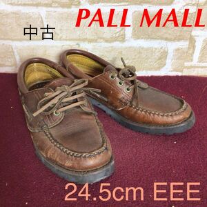 [ selling out! free shipping!]A-371 PALL MALL! deck shoes!24.5cm EEE! Brown! tea color! leather shoes! used!