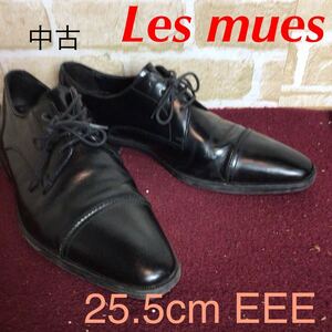 【売り切り!送料無料!】A-373 LES MUSE!ビジネスシューズ!黒!ブラック!25.5cm EEE!仕事!ビジネス!冠婚葬祭!!ドレスシューズ!中古!