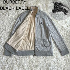 バーバリーブラックレーベル　BURBERRY BLACKLABEL ブルゾン パーカー 裏起毛 フルジップ ジップアップ ホースロゴ 三陽商会 グレー　3 L