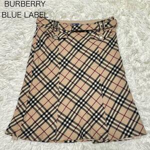 【バーバリーブルーレーベル】BURBERRY BLUELABEL　ひざ丈スカート 台形 ノバチェック ベルト 36 M