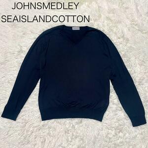 【極美品】ジョンスメドレー JOHNSMEDLEY 長袖 ニット セーター Vネック 現行 現行タグ Lサイズ 黒 