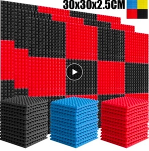24個パック(赤12・黒12),スタジオ音響発泡ピラミッドパネル300 × 300 × 25ミリメートル防音吸音処理泡タイル保護スポンジ