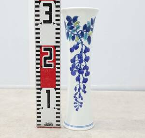 ◆陶磁器 ｜藤 藤の花 官窯染付 手がき 花器 花瓶｜伊万里焼 魯山 花入 花生 飾壺 飾壺 骨董 古美術｜ ■O9745