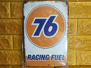 レトロ風 ブリキ看板 76 RACING FUEL アメリカン雑貨