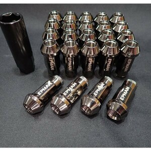 ホイールナット M12×P1.5 ハイエース スチール ロング 貫通 24個 ガンメタ 17HEX 48mm 6穴 カスタムナット エアバルブキャップ付き