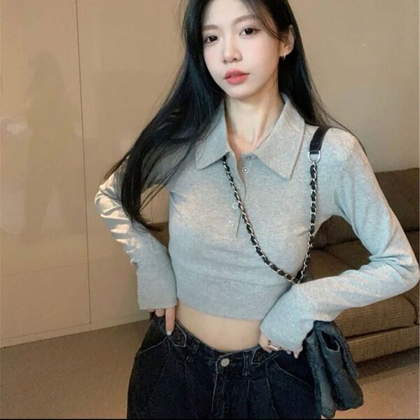 shein ポロシャツ 長袖 トップス