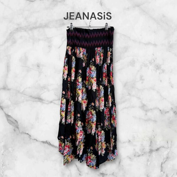 JEANASIS ジーナシス 2way花柄ワンピース スカート フラワー マルチカラー ブラック