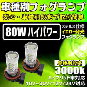 ステルス仕様 雪雨霧に活躍 イエロー発光【 ランサーエボリューション CT9A H13.02～H14.12 HB4 】LEDフォグランプ セット 80w 3000k