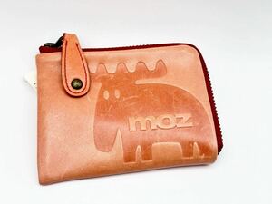 6-6 未使用 moz モズ レザー 本革 財布 Elk エルク ヘラジカ ラL字 ファスナー ジップ レッド コインケース Lファス