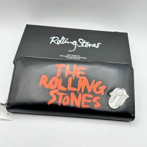 6-59 未使用 The RoLLing Stones ザ ローリング ストーンズ ラウンド ジップ レザー ウォレット 長 財布 ロゴ レッド 希少