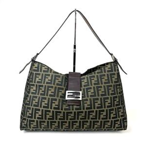 1円〜売切■FENDI フェンディ マンマバケット ズッカ柄 FF ショルダーバッグ キャンバス レザー ホーボー 肩掛け セミショルダー 総柄