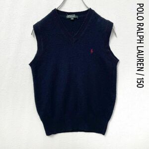 90s Vintage Ralph Lauren po knee embroidery V neck wool knitted the best navy Kids 150cm POLO RALPH LAUREN