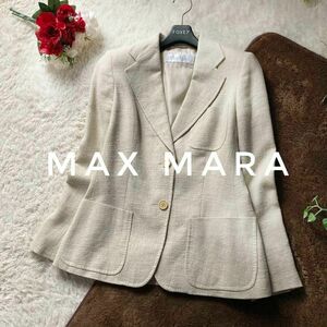  Max Mara top class white tag linen* silk . jacket Italy made kinali36 size shoulder pad equipped Max Mara