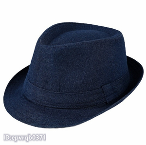 ソフト帽 新品 ジャズハット デニムキャップ 紳士 帽子 中折れハット サイズ 56-58センチ /ネイビー