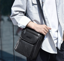 ショルダーバッグ 新品 レザーバッグ 革鞄 斜め掛けバッグ メンズ ボディバッグ かばん 紳士 シンプル ２色選ぶ/黒 _画像10