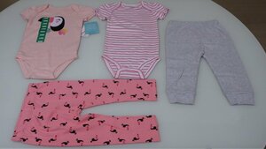 U398-19540 Pekkle ペックル ベビー 赤ちゃん 子供 半袖 Tシャツ パンツ 4枚 ピンク 鳥 US/18M JP/80-90cm 綿100%