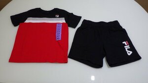 D359-1300938 FILA フィラ 子供 キッズ Tシャツ ショートパンツ 上下セット US/XS(６)JP/110-120 ブラック 黒色 ボーイズ 男の子※ほつれ