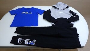 C822 PUMA プーマ 3点セット Tシャツ パーカー パンツ キッズ 子供 US/6 上下セット ブルー 青色 グレー ブラック 黒色※タグはずれ