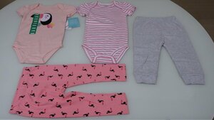 U397-19540 Pekkle ペックル ベビー 赤ちゃん 子供 半袖 Tシャツ パンツ 4枚セット ピンク 鳥 US/12M JP/80cm 綿100% かわいい