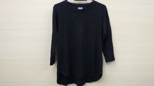 M215-7991664 カークランドシグネチャー 7分袖 Tシャツ ブラック US/M JP/L スクープネック ワイシャツ風の裾 コットンスラブ加工素材