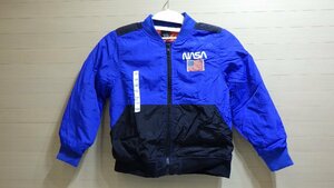 u121-32383 NASA ブルー ブルゾン サイズ100 胸囲49～55cm ロケット 宇宙服 アメリカン ジャケット 保育園 防寒着 コストコ