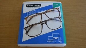 G530-43846 展示品 FOSTER GRANT 老眼鏡 2本セット +2.00 メガネケース付き 52□17-145 ブラウン べっ甲 ブルーライトカット