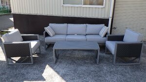 H384-2127505( cheap 129980 jpy start!!) exhibition goods VENTI sofa table 4 point set aluminium frame outdoors indoor furniture gray 