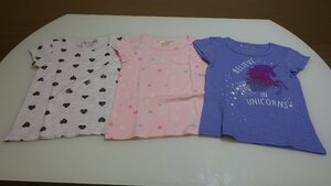 E395-1240000 VIGOSS キッズ Tシャツ 3枚 ライトグレー ピンク ブルー US/S（7-8） JP/110-120 ハート 星 ユニコーン 女の子 半袖