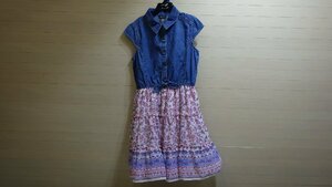 F646-1236602 Zunie キッズ ドレス ワンピース 女の子 デニム ピンク×花柄 サイズ US/12 JP/140cm 子ども服