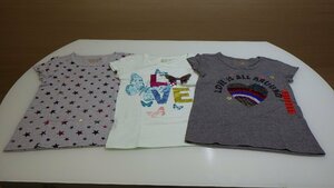 E392-1240000 VIGOSS キッズ Tシャツ 3枚 グレー ミント ライトグレー US/M（10-12） JP/130-140 蝶 星 ハート かわいい 女の子 半袖