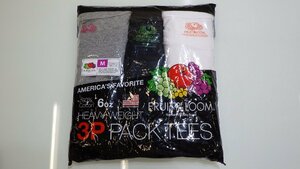 F375-51234 展示品 FRUIT OF THE LOOM 3パック Tシャツ ホワイト グレー ブラック US/M JP/L コットン100％