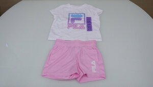 p93-1300838 FILA フィラ キッズ 上下セット 子供 ホワイト ピンク US/XS（６）JP/110-120㎝ ハーフパンツ Tシャツ 半袖 ショートパンツ　