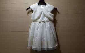 B328-1236410 Jona Michelle ガールズドレス ホワイト 白 雪柄 ファーベスト セット 女の子 US/4T JP/100~110cm
