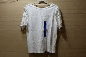 Z328-583654 REI RISEE 2WAY ホワイト Tシャツ レース 半袖 綿100％ トップス オフィスカジュアル US/L JP/XL