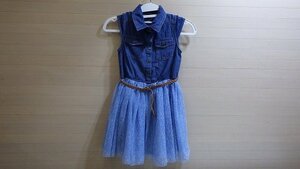 k598-1236602 Zunie キッズ ドレス ワンピース 女の子 デニム ブルー×花柄 ベルト US/8 JP/120-130cm※タグ無し