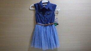 z465-1236602 Zunie キッズ ※訳あり品 ドレス ワンピース 女の子 デニム ブルー×花柄 ベルト付き チュチュ サイズ US/8 JP/120cm