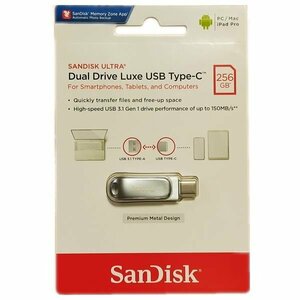 新品 SanDisk USB3.0/Type-C/Type-A兼用 USBフラッシュメモリー 256GB 回転式キャップ 銀色