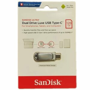 新品 SanDisk USB3.0/Type-C/Type-A兼用 USBフラッシュメモリー 128GB 回転式キャップ 銀色
