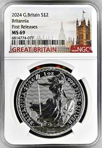 ★★ イギリス 2024年 ブリタニア 2￡ 1oz.999銀貨 NGC MS69 First Releases　★★