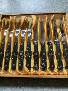 [ unused ] stone saucepan . Fork & knife 10 pcs set / wooden boxed 