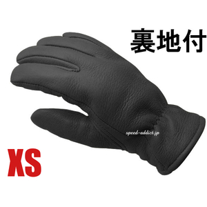 CHURCHILL GLOVE 裏地付 BLACK XS/チャーチルグローブ黒シンサレート100g裏地付バイク用定番手袋レザーグローブ鹿革本革本皮thinsulate防寒