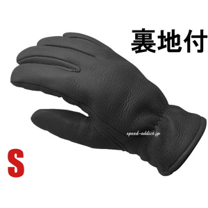 CHURCHILL GLOVE 裏地付 BLACK S/チャーチルグローブ黒シンサレート100g裏地付バイク用定番手袋レザーグローブ鹿革本革本皮防寒thinsulate