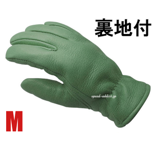 CHURCHILL GLOVE 裏地付 GREEN M/チャーチルグローブタン緑グリーンシンサレート100g裏地付バイク用手袋レザーグローブ鹿革本革thinsulate