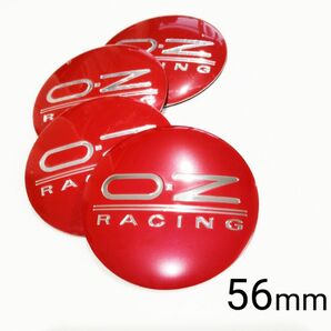 OZレーシング◆ ホイールセンターキャップ ステッカー［赤銀］◆56mm・４枚set
